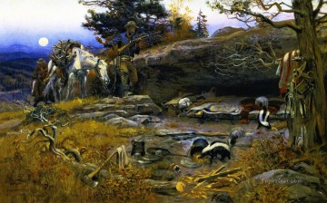  Goes Canvas - man weapons are useless when nature goes armed 1916 Charles Marion Russell